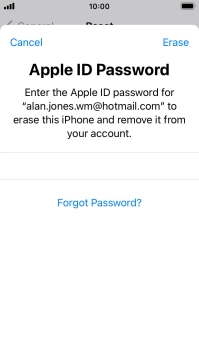 Key in the password for your Apple ID and press Erase. Wait a moment while the factory default settings are restored. Follow the instructions on the screen to set up your phone and prepare it for use.