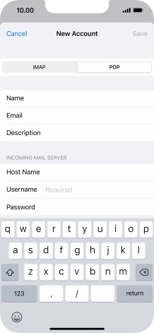 Press Username and key in the username for your email account.
