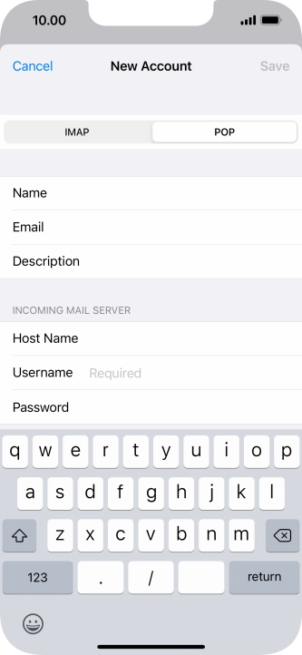 Press Username and key in the username for your email account.