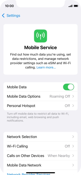 Press Mobile Data Options.