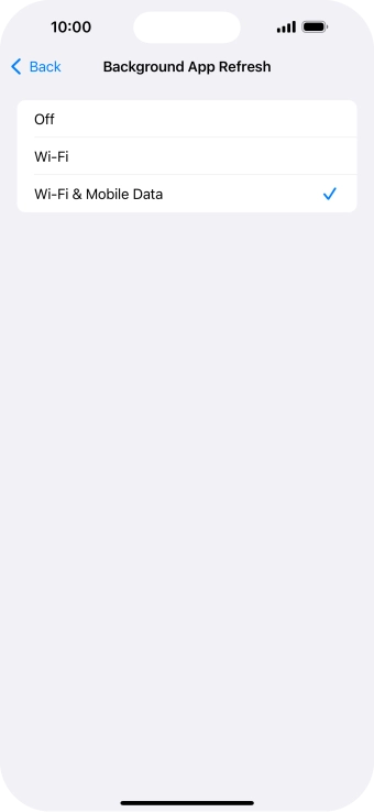 To turn off background refresh of apps, press Off.