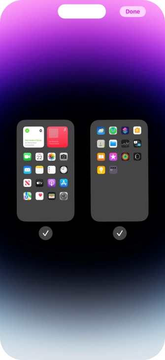 Press the fields below the required home screens to select or deselect them.