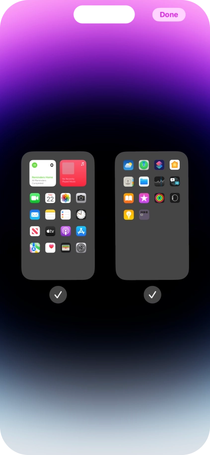 Press the fields below the required home screens to select or deselect them.