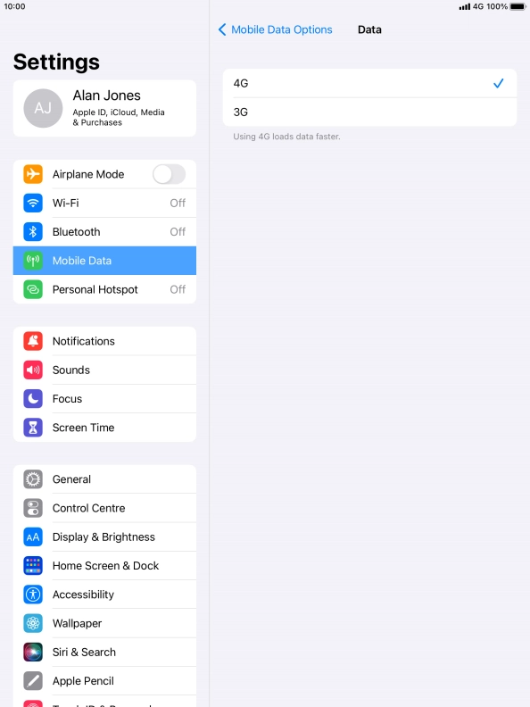 Press the required network mode.