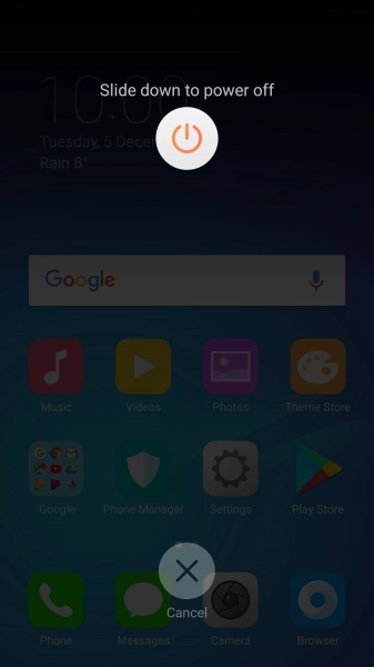 Press and drag the power off icon downwards.
