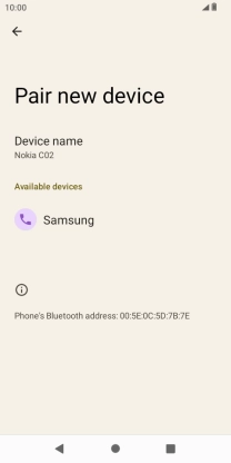 Press the required Bluetooth device and follow the instructions on the screen to pair the device with your phone.