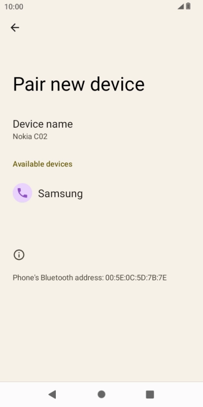 Press the required Bluetooth device and follow the instructions on the screen to pair the device with your phone.