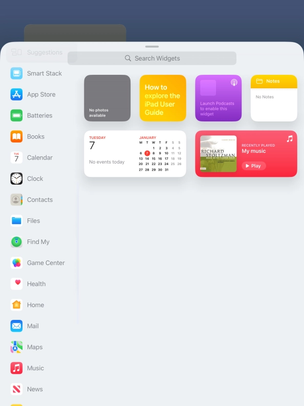 Press the required widget.