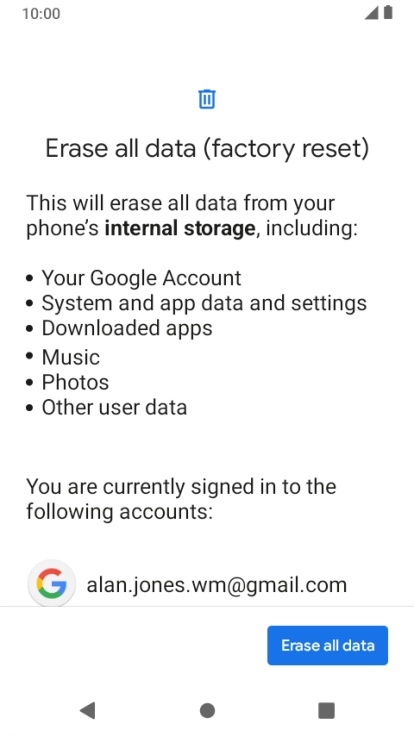 Press Erase all data.