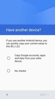 You can transfer the contents of another phone to your phone when it's activated for the first time and after a factory reset. When this screen is displayed, your phone is ready to transfer contents from another phone.