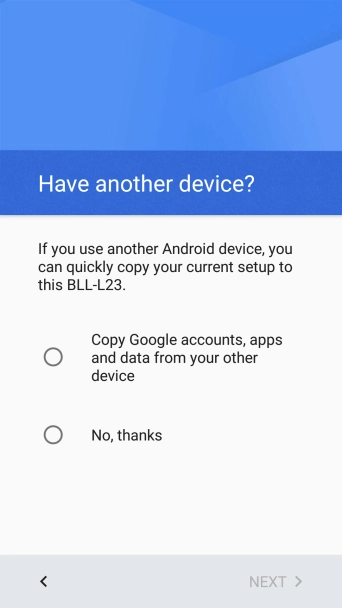 You can transfer the contents of another phone to your phone when it's activated for the first time and after a factory reset. When this screen is displayed, your phone is ready to transfer contents from another phone.