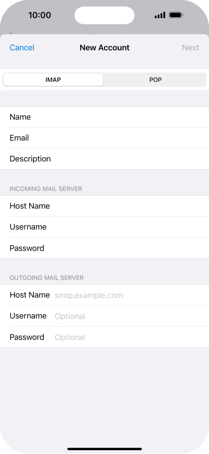 Press Host Name and key in the name of your email provider's outgoing server. Please note that if you can't send email messages when using your email provider's outgoing server, key in smtp.vodafone.net.au (Vodafone's outgoing server).