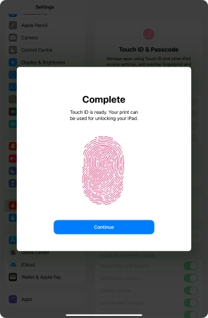 Press Continue. If you haven't previously selected a lock code, key in a code of your own choice twice.