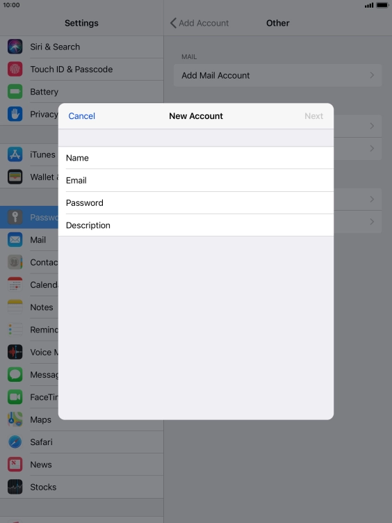 Press Password and key in the password for your email account.