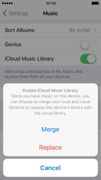 Press Merge to merge the music library on your phone with the iCloud Music Library.