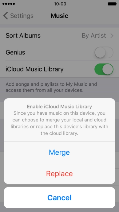 Press Merge to merge the music library on your phone with the iCloud Music Library.