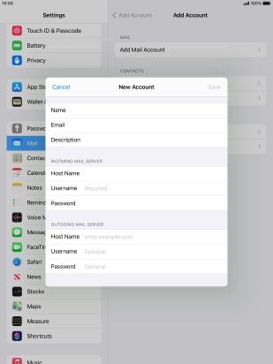 Press Username and key in the username for your email account.