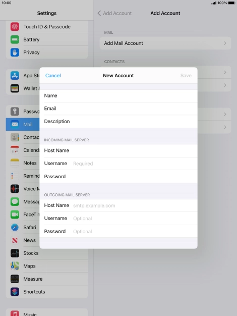 Press Username and key in the username for your email account.