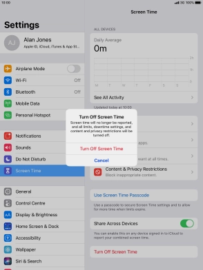 Press Turn Off Screen Time.