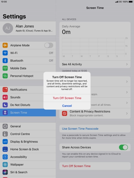 Press Turn Off Screen Time.