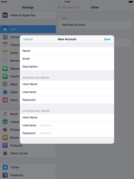 Press Username and key in the username for your email account. Please note that if you're using Vodafone's outgoing server, you have to leave the username and password fields empty.