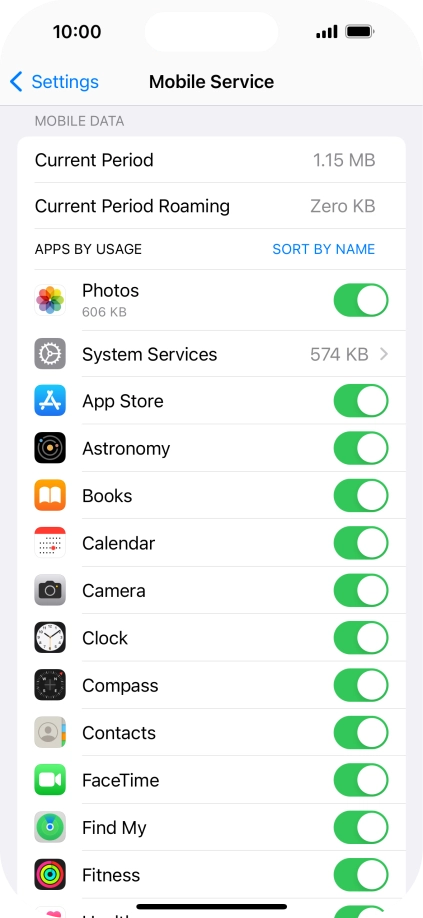 Press the indicators next to the required applications to turn the function on or off.