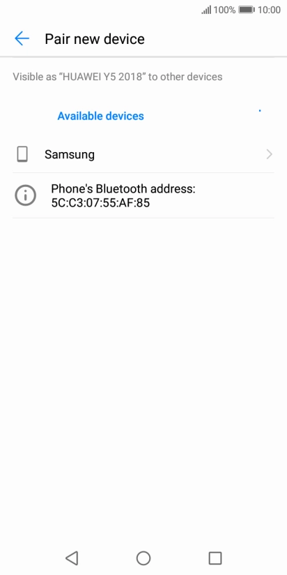 Press the required Bluetooth device and follow the instructions on the screen to pair the device with your phone.