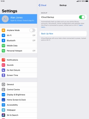 Press Back Up Now and wait while the tablet memory is backed up.