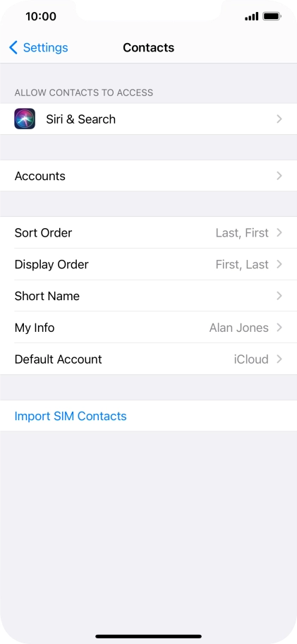 Press Import SIM Contacts.
