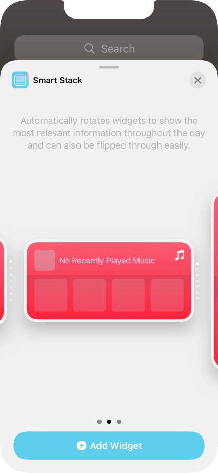 Slide your finger right or left on the screen to select the required widget size.