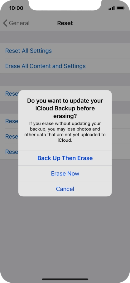 Press the required setting.
