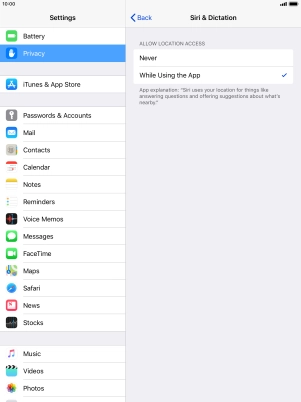 Press the required setting to turn the function on or off.