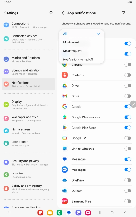 Press the required setting.