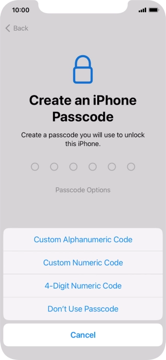 Follow the instructions on the screen to turn on use of phone lock code or press Don't Use Passcode.