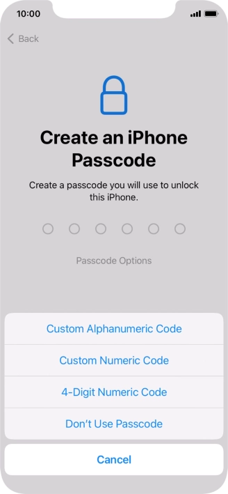 Follow the instructions on the screen to turn on use of phone lock code or press Don't Use Passcode.