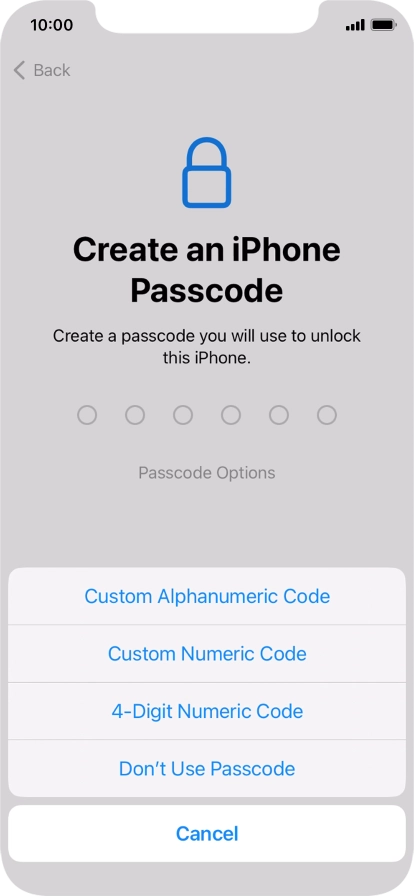 Follow the instructions on the screen to turn on use of phone lock code or press Don't Use Passcode.