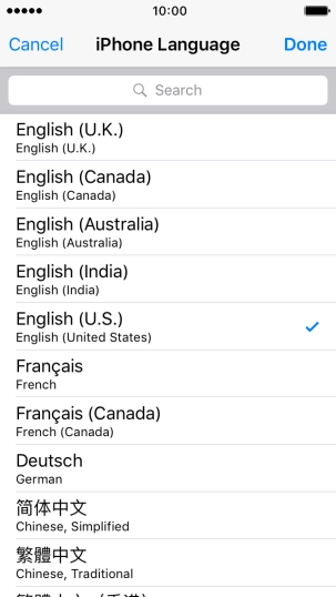 Press Done and follow the instructions on the screen to change to the selected language.