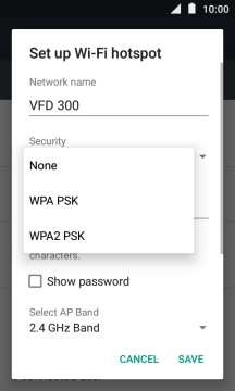 Press WPA2 PSK to password protect your Wi-Fi hotspot.