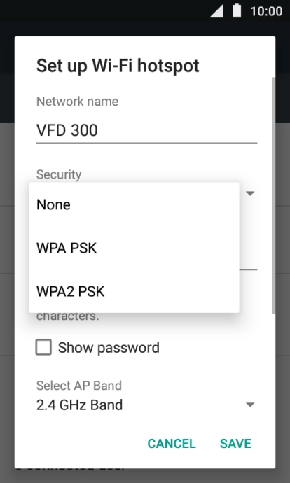 Press WPA2 PSK to password protect your Wi-Fi hotspot.