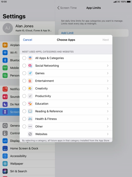 Press the required categories.
