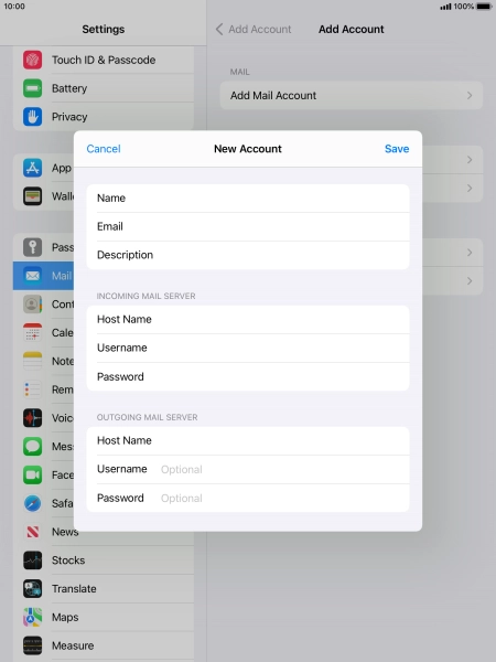 Press Username and key in the username for your email account. Please note that if you're using Vodafone's outgoing server, leave the username field empty.