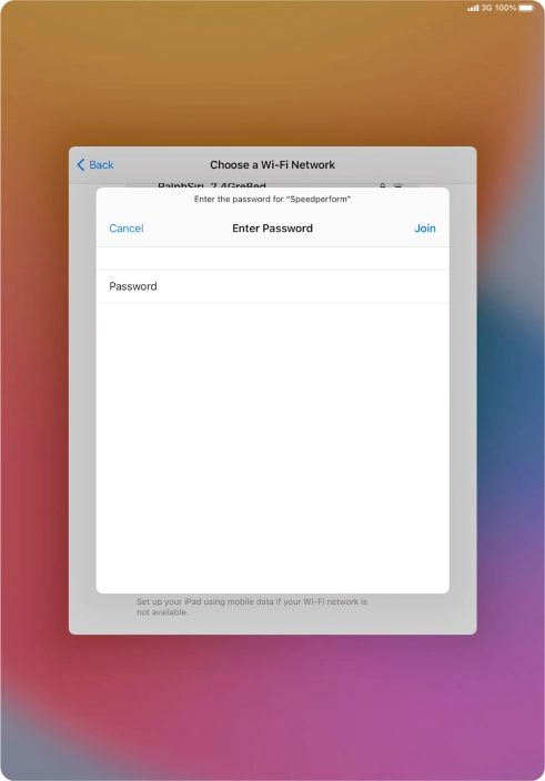 Key in the password for the Wi-Fi network and press Join.