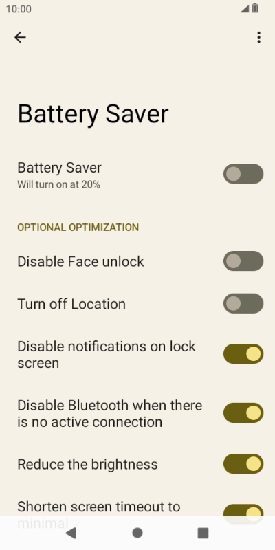 Press the indicators next to the required settings to turn them on or off.