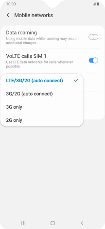 Press the required network mode.