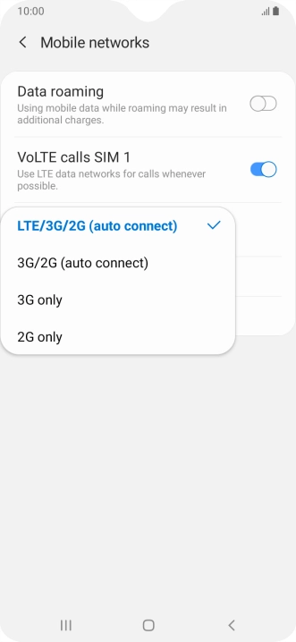 Press the required network mode.