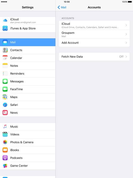 Press the name of the email account you've just set up.