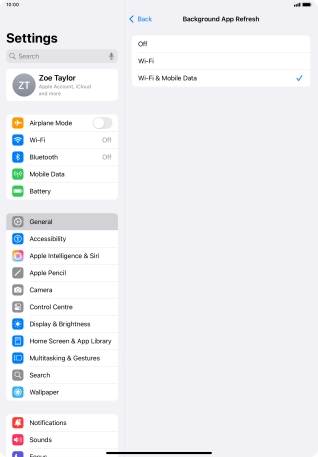 To turn off background refresh of apps, press Off.