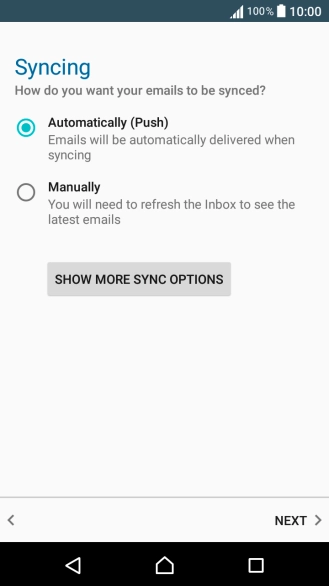 If this screen is displayed, you email account has been recognised and set up automatically. Follow the instructions on the screen to key in more information and finish setting up your phone.