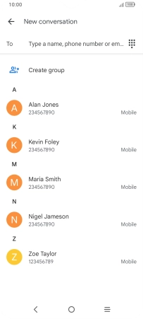 Press the search field and key in the first letters of the recipient's name.