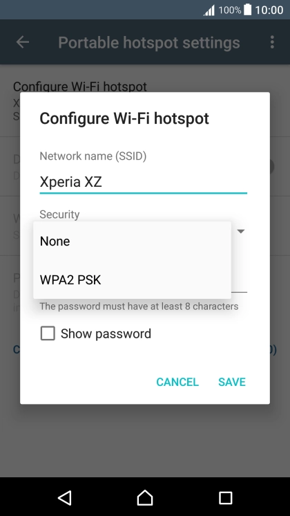 Press WPA2 PSK to password protect your Wi-Fi hotspot.